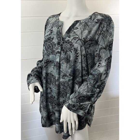 Vintage Tops - Burnout Velvet Blouse Gray/Black Sz XL Paisley Whimsygoth Fairy Grunge Witchy
